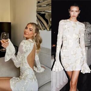 Rotate Birger Christensen Dress Rosita Mesh Floral Back Cutout Mini Size Medium